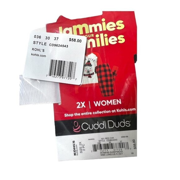 Cuddl Duds Womens Red Black Plaid Polar Bear Pajamas 2 Pc Sets Plus Size 2X New - Picture 4 of 7